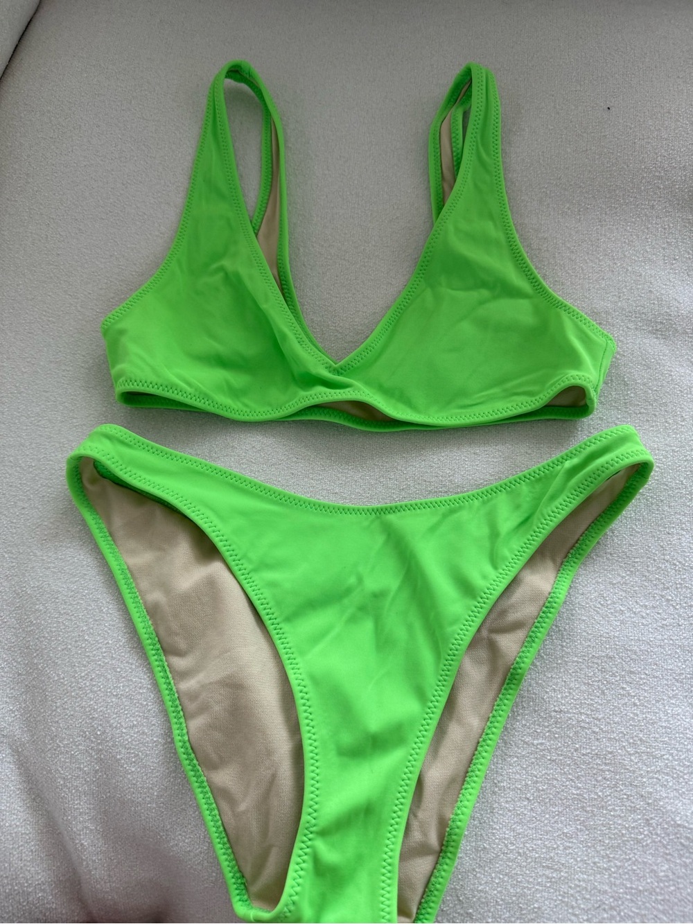 La Hearts Neon Green Two-Piece Bikini Set